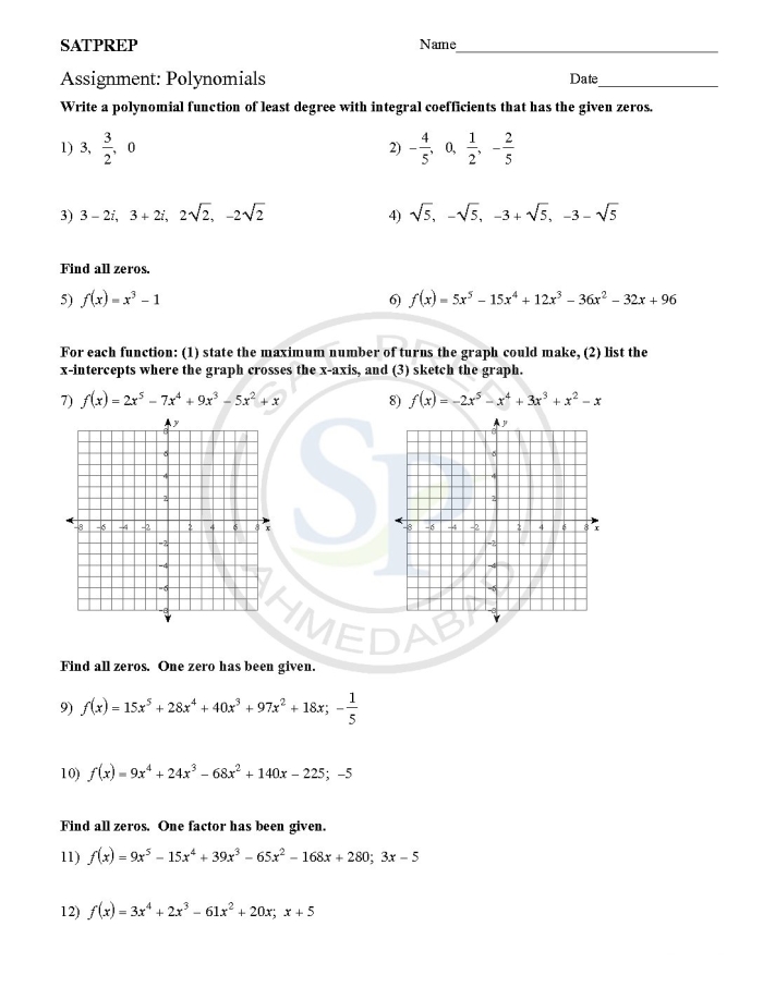 A middle school student working through polynomial practice problems on a worksheet with pencil and paper