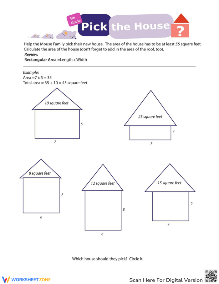 Practice Finding Area: Get Painting! worksheet for fourth graders Worksheet for calculating building area through its parts in a geometry lesson