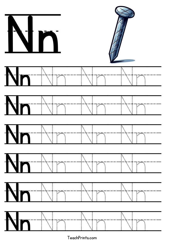 Kids practicing tracing the letter N on a pre-K worksheet to enhance fine motor skills