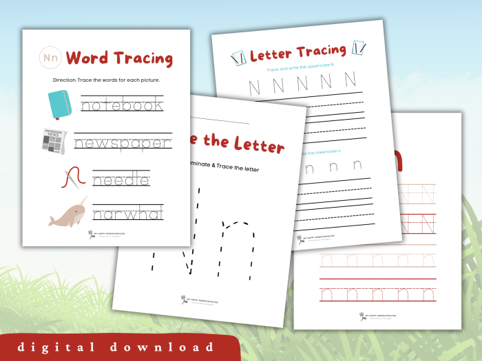 Worksheet for practicing tracing the letter N to enhance fine motor skills in Pre-K children