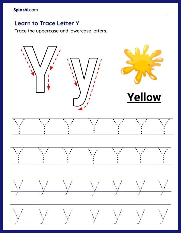 Pre-K Practice Tracing the Letter Y Worksheet for Spanish Learners Kids practicing their fine motor skills while tracing the letter Y on a colorful worksheet