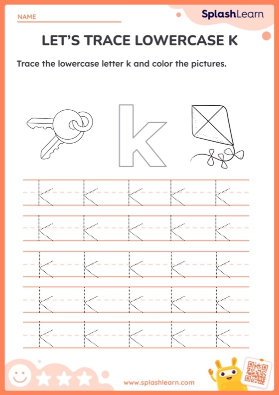 Fun tracing practice sheet to help young learners master writing lowercase letters Worksheet for tracing lowercase letters k, v, and w designed for Pre-K children