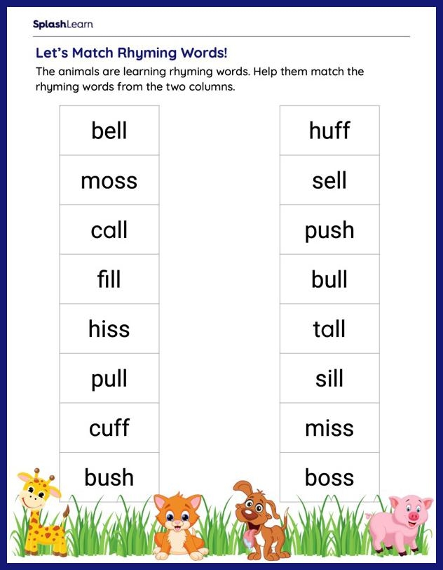 Interactive image showcasing fun rhymes to enhance reading skills in young learners Colorful Matching Rhyming Words worksheet for Pre-K students featuring various pictures