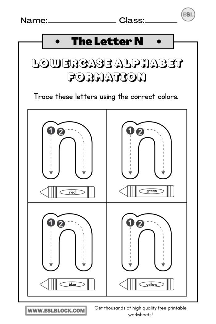 Practice Tracing the Letter N worksheet designed for Pre-K children to enhance fine motor skills