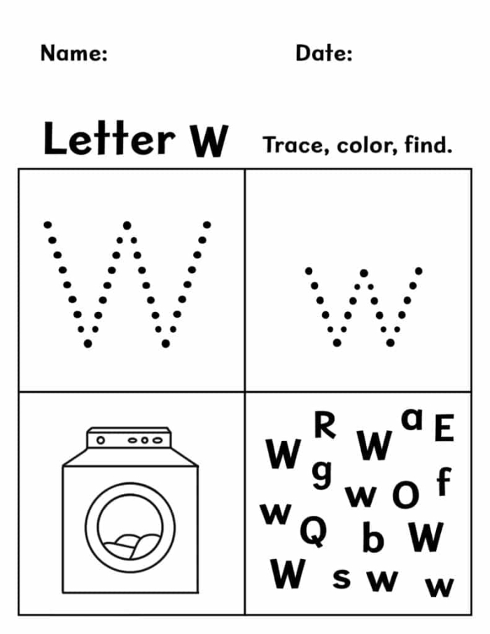 Practice Tracing the Letter W worksheet for early learners in word families category Pre-K worksheet for tracing lines and the letter W to build fine motor skills