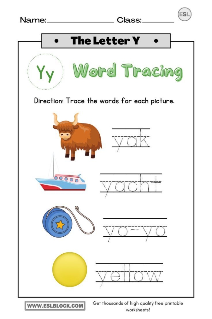 Worksheet for tracing the letter Y aimed at pre-K students learning Spanish Kids practicing tracing the letter Y on a prekindergarten worksheet to enhance fine motor skills