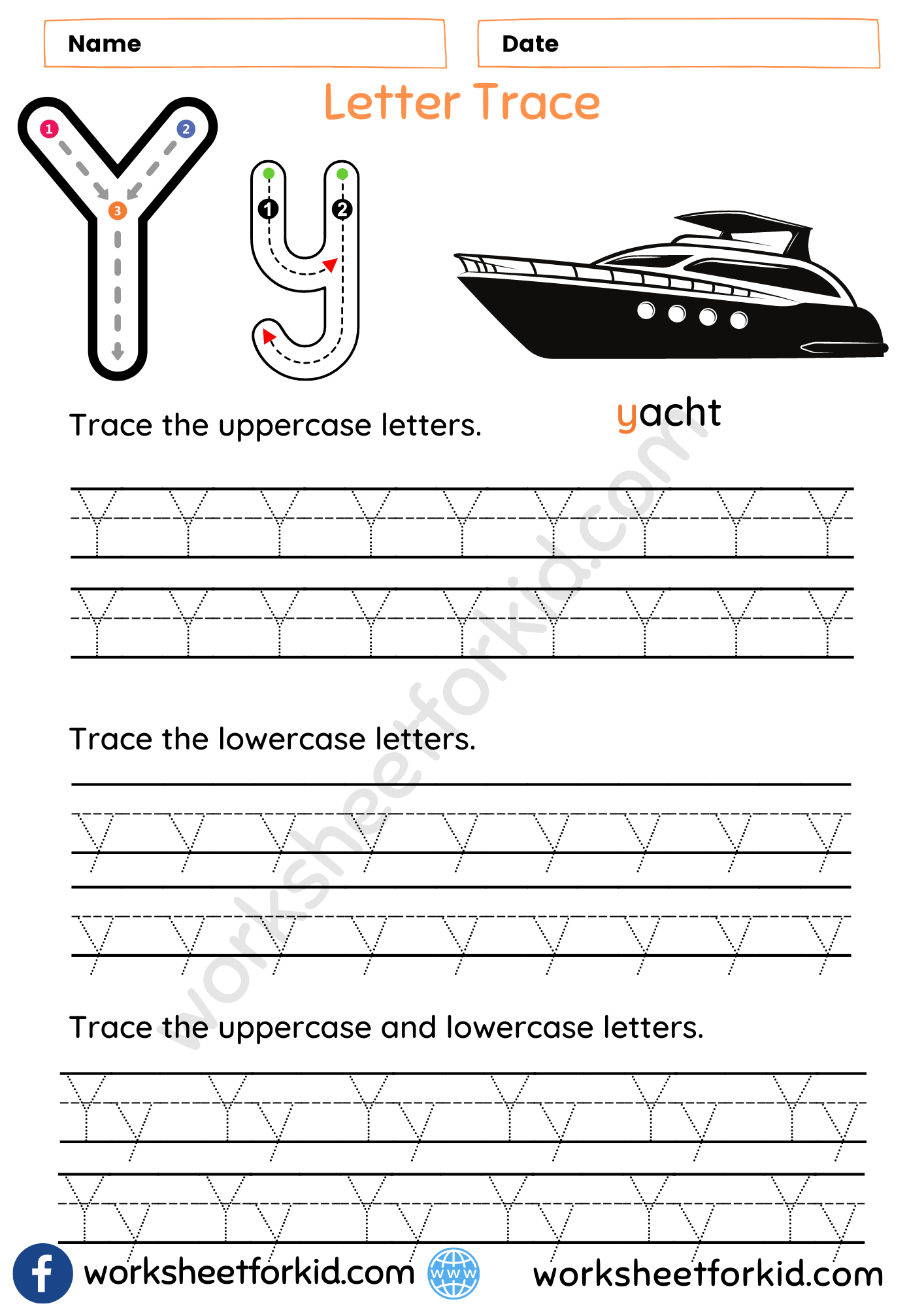 Worksheet image for tracing the letter Y in Spanish for young learners Prekindergarten students practicing tracing the letter Y to enhance fine motor skills