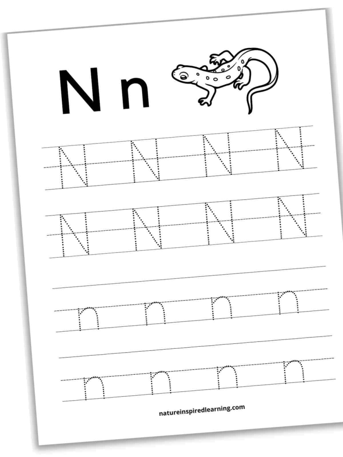 Kids tracing the letter N on a pre-K worksheet to enhance fine motor skills