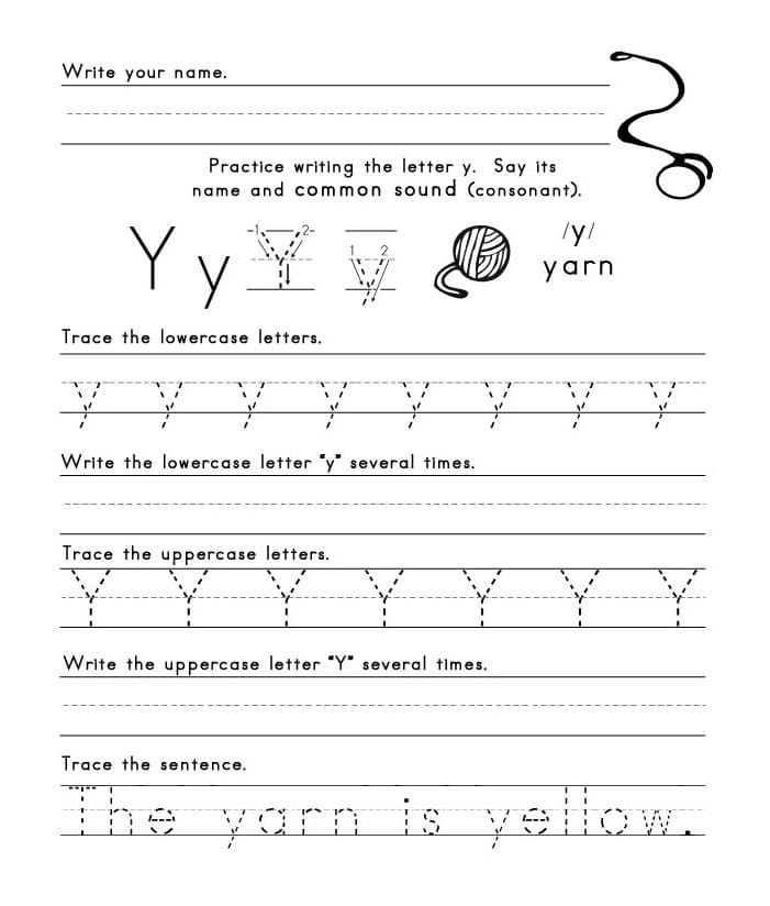 Practice Tracing the Letter Y Worksheet for Spanish Learners Pre-K worksheet for tracing the letter Y to enhance fine motor skills