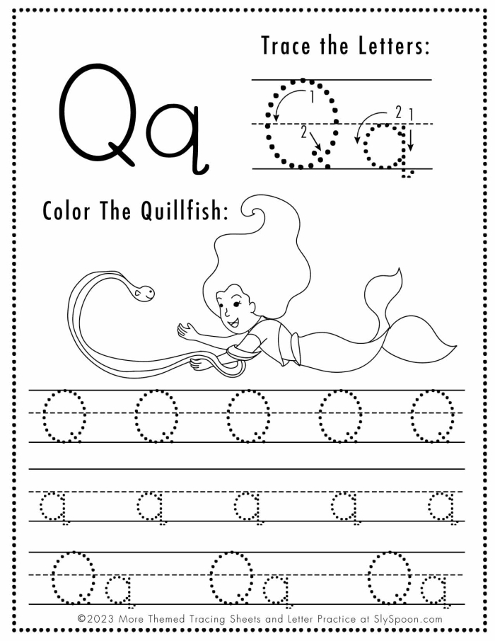 Worksheet image for tracing letters Q and S in phonics activities Tracing letters Q and S worksheet for Pre-K handwriting practice