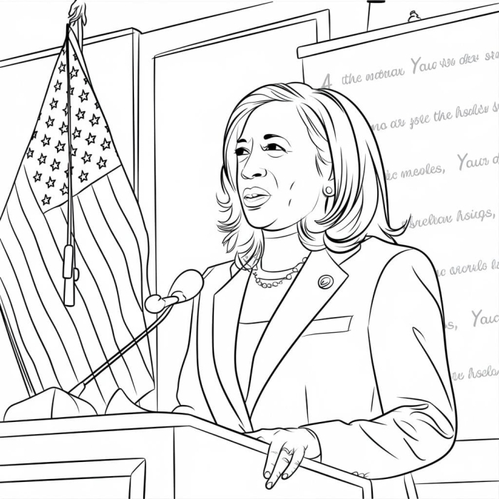 Kamala D. Harris coloring worksheet for Pre-K students learning about measurement