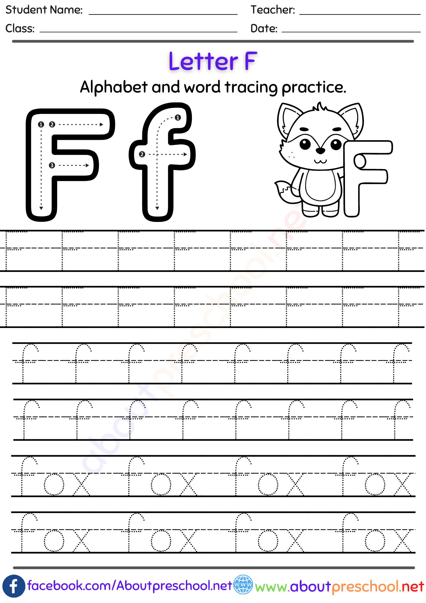 Get Ready for Reading: Engaging Letter F Worksheet for Pre-K Kids Colorful worksheet featuring the letter F to help preschoolers prepare for reading