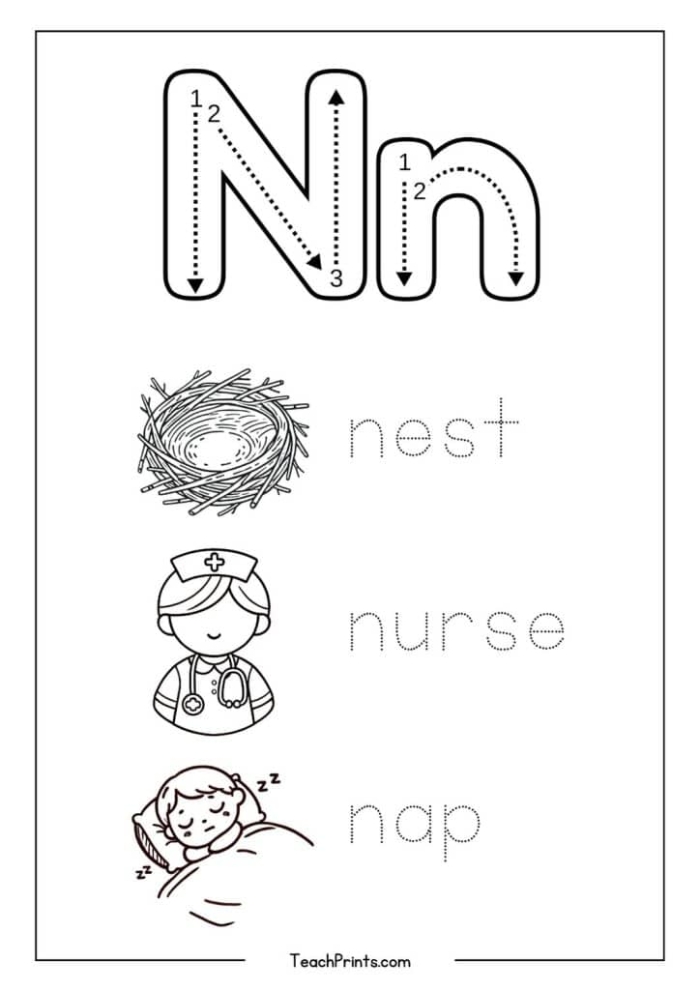 Children practicing tracing the letter N on a prekindergarten worksheet