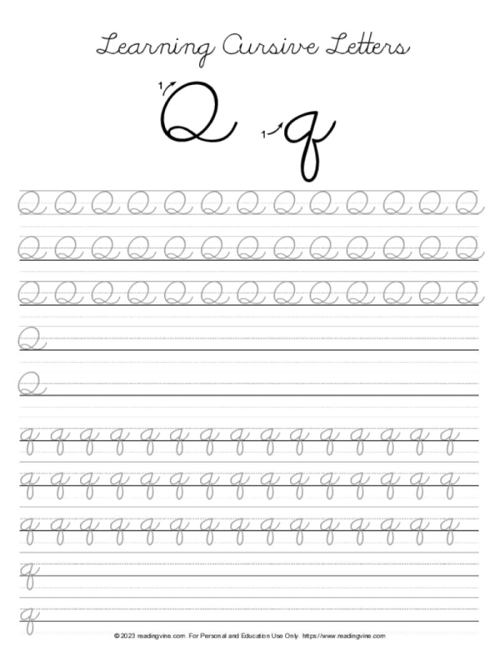 Worksheet focusing on the letter Q with handwriting and coloring activities for Pre-K students
