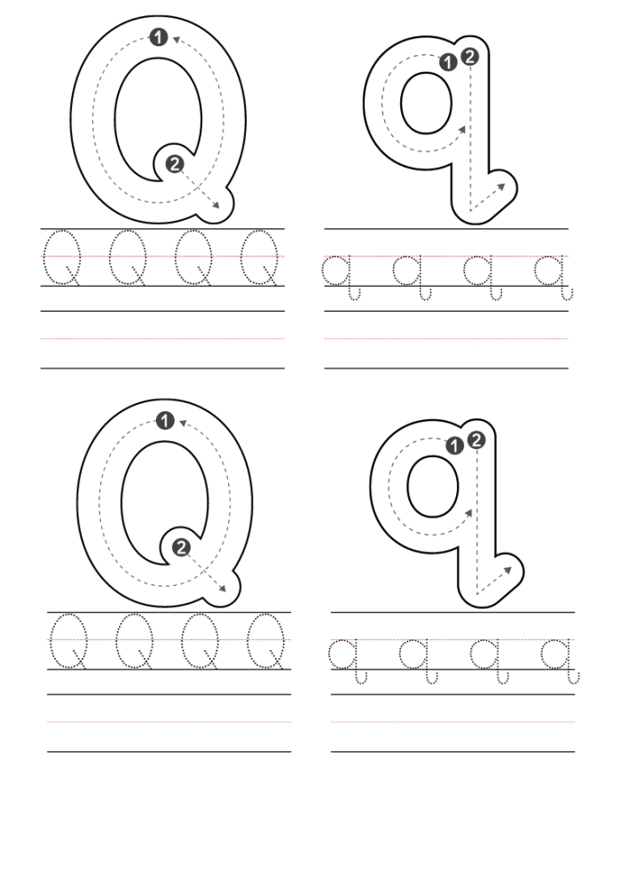 Worksheet featuring fun activities for the letter Q, including handwriting, letter finding, and coloring. Get Ready for Reading: All About the Letter Q worksheet for Pre-K learners.