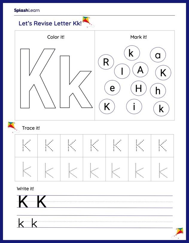 Preschooler coloring a K Is For worksheet focused on letter K sounds and alphabet learning