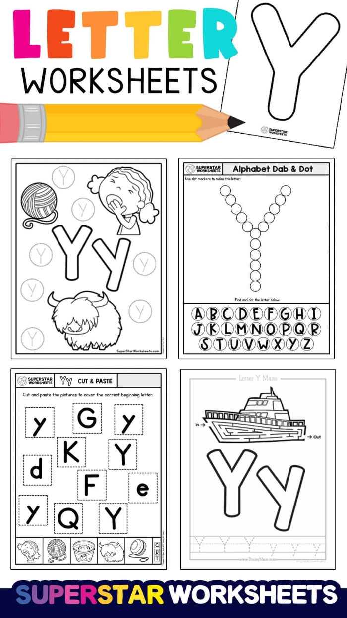 Spanish worksheet for Pre-K Worksheet for preschoolers focused on the letter Y, featuring writing and identification activities. Get Ready for Reading: All About the Letter Y worksheet for Pre-K students.
