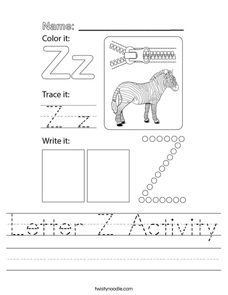 Worksheet for preschoolers focusing on the letter Z, featuring fun activities for letter recognition and writing. Get Ready for Reading: All About the Letter Z worksheet for Pre-K learners.