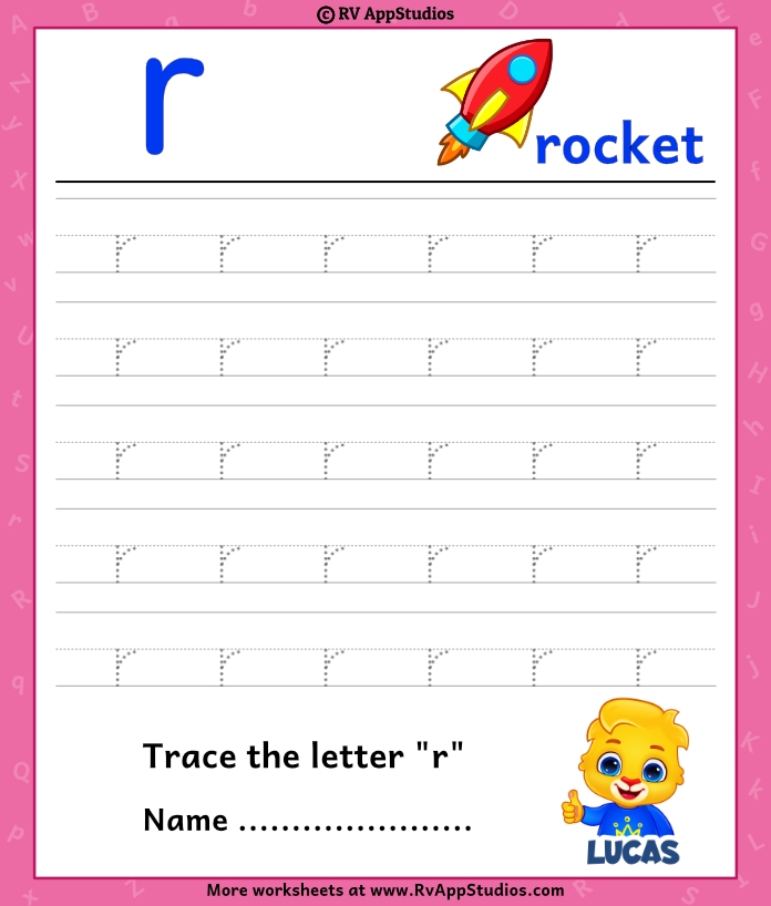 Lowercase r recognition worksheet featuring a playful rabbit for young learners. Engaging exercise to enhance early literacy skills. Worksheet for finding lowercase r's with a rabbit guiding learners. Fun activity for Pre-K students to strengthen letter recognition skills.