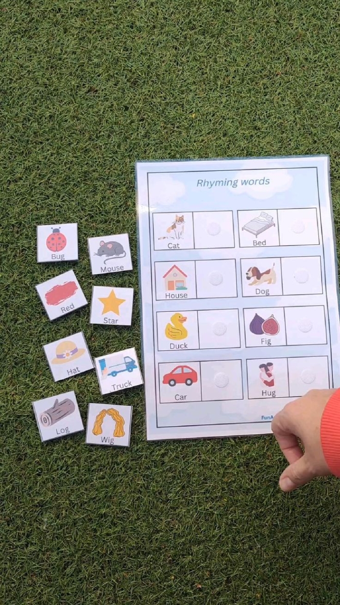 Matching Rhyming Words Activity for Young Learners Colorful worksheet featuring matching rhyming words for Pre-K students