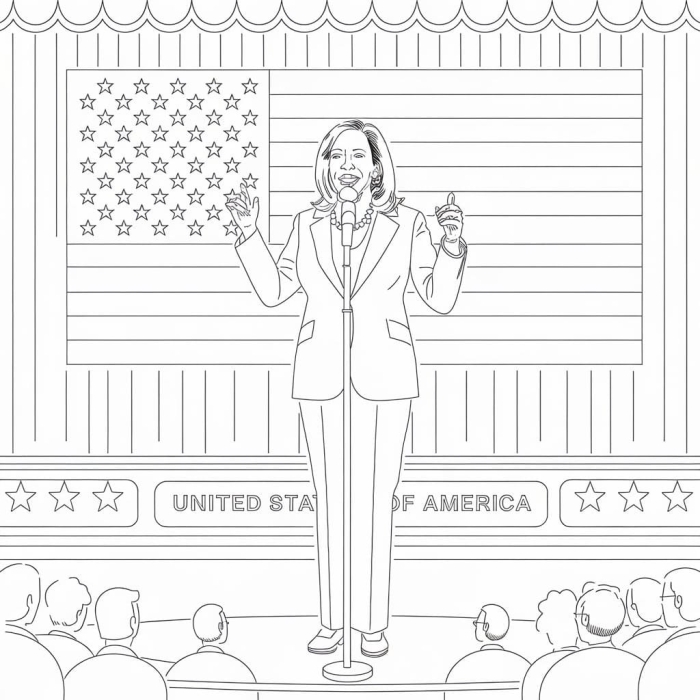 Kamala D. Harris Coloring Page worksheet for Pre-K measurement activities featuring the Vice President