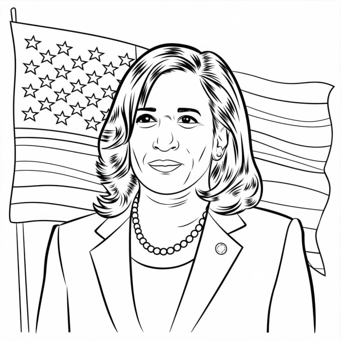 Kamala D. Harris Coloring Page worksheet for Pre-K measurement activities featuring the Vice President