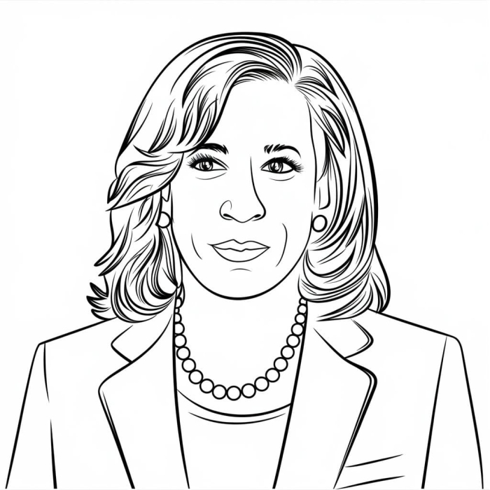 Kamala D. Harris coloring worksheet for Pre-K students focusing on measurement skills