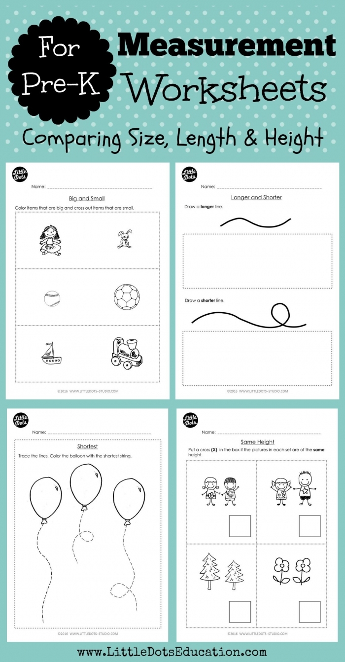 Visual representation of a Measurement Comparison Assessment worksheet for young learners Worksheet featuring Measurement Comparison Assessment for Pre-K subtraction skills