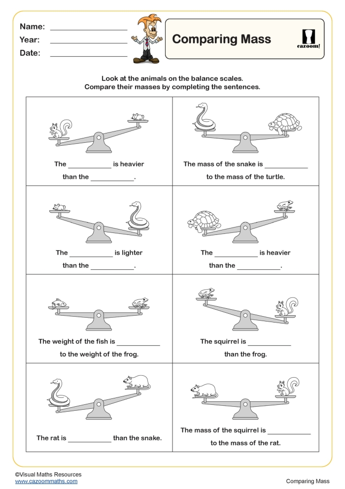 Assessment tool for evaluating understanding of comparison language in measurement Worksheet for comparing measurements in subtraction for Pre-K students