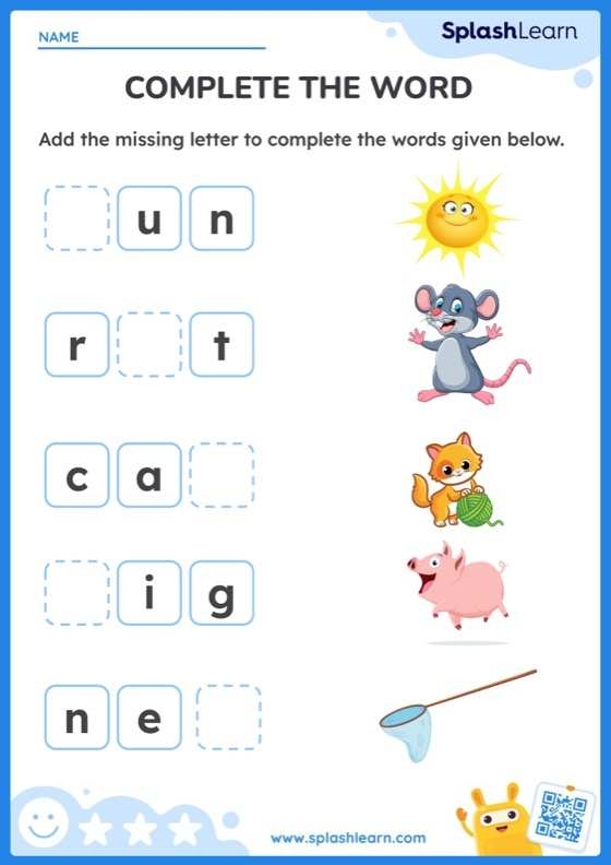 Fun "Make a Word" activity for young learners focusing on writing and phonics skills Worksheet for Pre-K students to practice word building by filling in missing letters