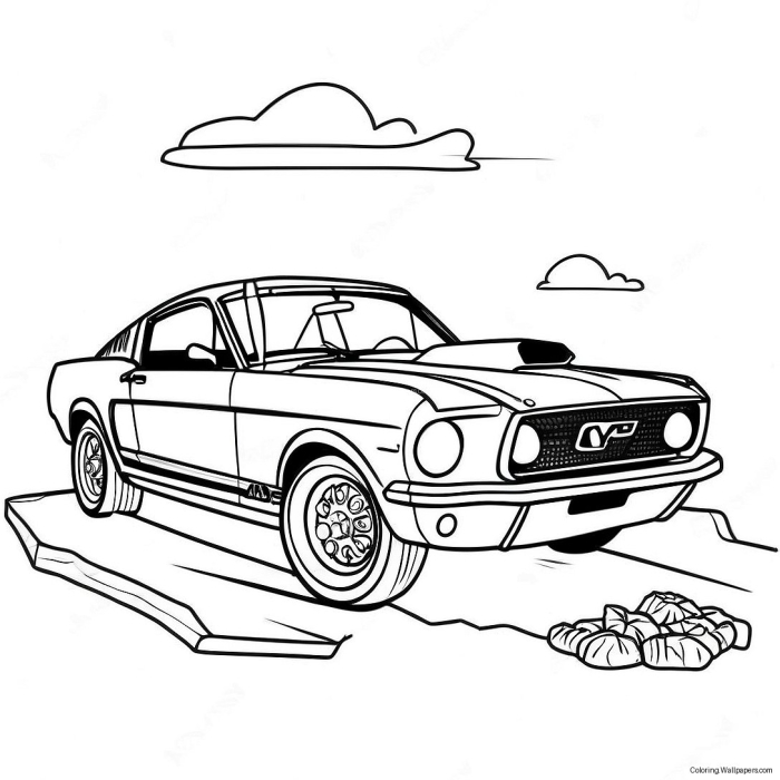 Mustang coloring page worksheet for Pre-K car enthusiasts featuring a classic sports car