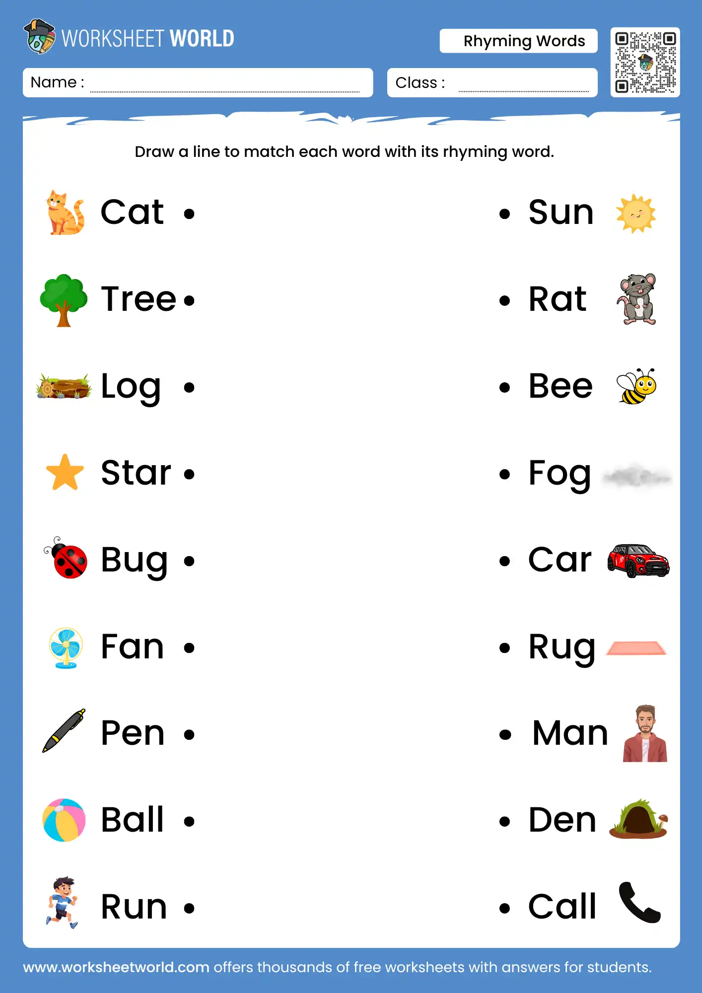 Matching Rhyming Words activity for young learners Colorful worksheet featuring rhyming pictures for Pre-K students