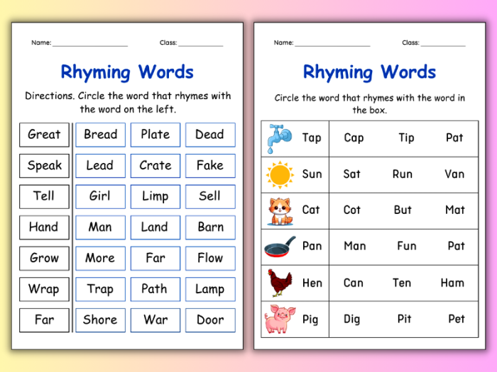 Engaging Matching Rhyming Words worksheet for Pre-K students Rhyming pictures activity for early learners to match words