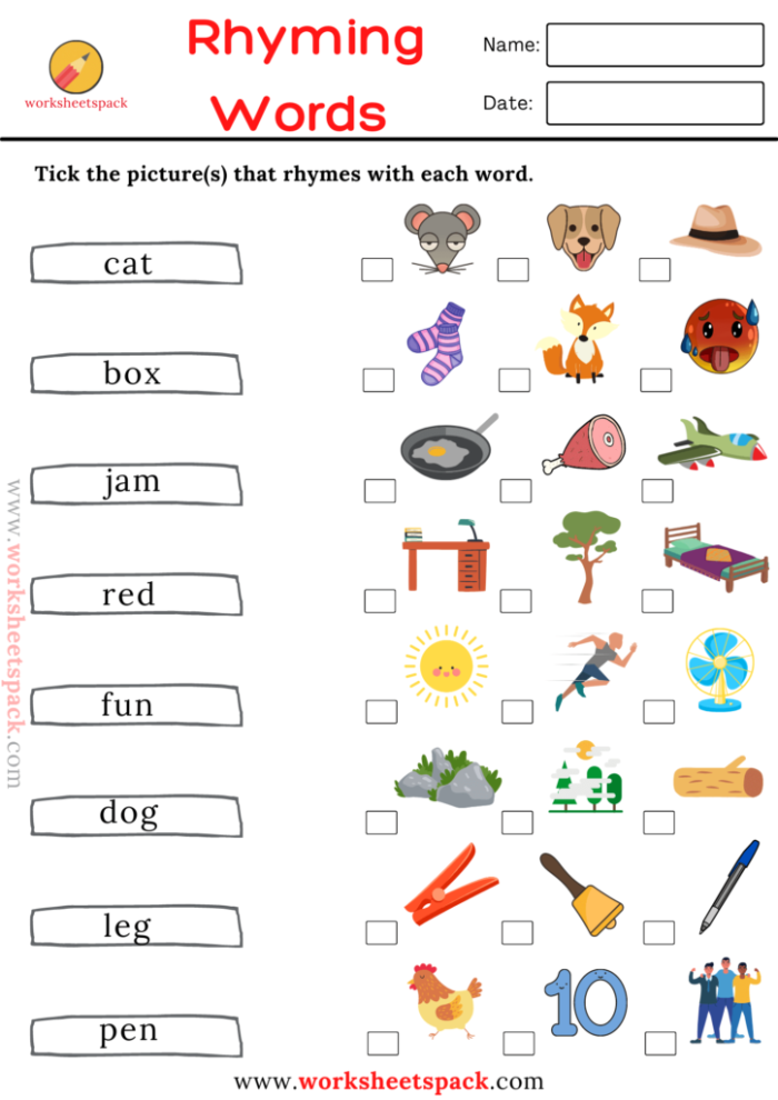 Engaging worksheet for Pre-K students to match rhyming pictures Matching Rhyming Words worksheet with illustrated images for young learners