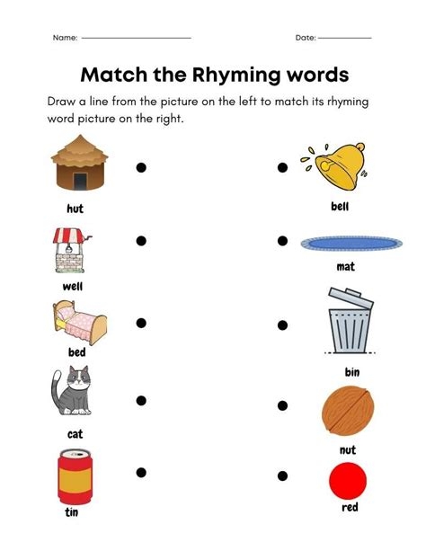 Grammar and Mechanics worksheet for Pre-K Worksheet featuring images for matching rhyming words for Pre-K students. Rhyming Words Matching Worksheet for Early Learners.