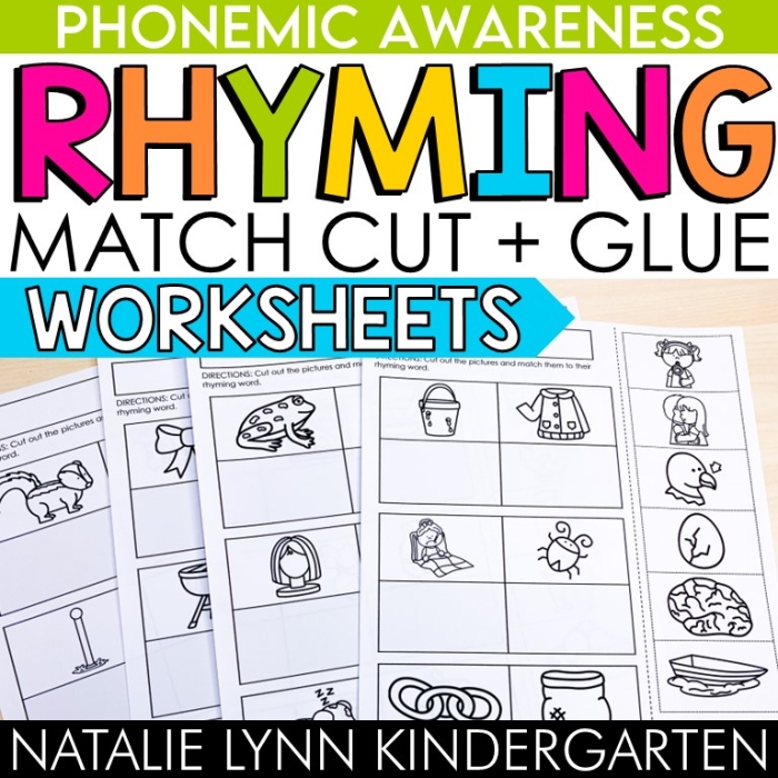 Matching Rhyming Words worksheet for early reading skills Worksheet featuring images of rhyming words for Pre-K students