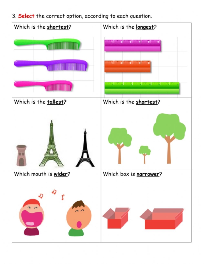Engaging visual for evaluating measurement comparison understanding in early learners Measurement Comparison Assessment worksheet for Pre-K students focused on subtraction skills