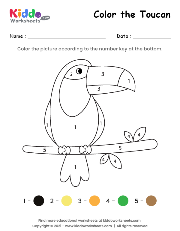 Fun Printable Color the Toucan Worksheets for Pre-K Civics