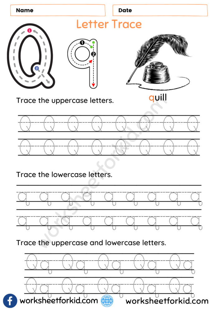 Worksheet image for tracing letters Q and S in phonics activities Tracing letters Q and S worksheet for Pre-K handwriting practice