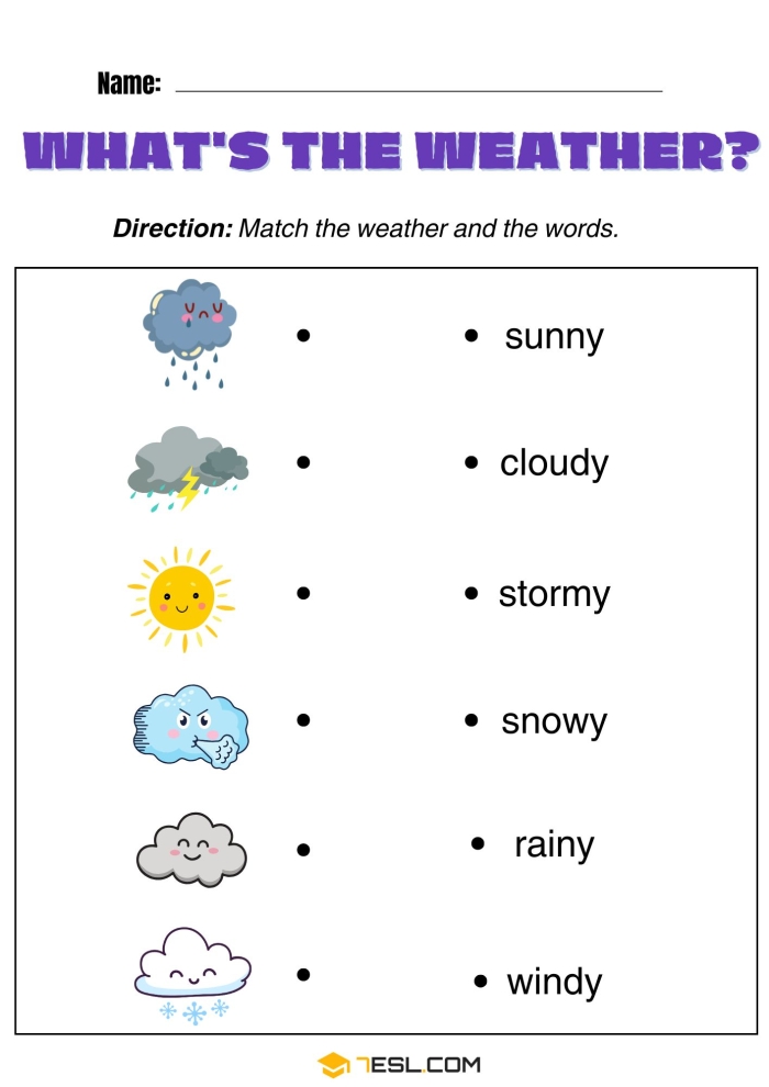 Educational worksheet image for practicing weather comparisons in handwriting Weather comparisons worksheet for Pre-K students learning about meteorology