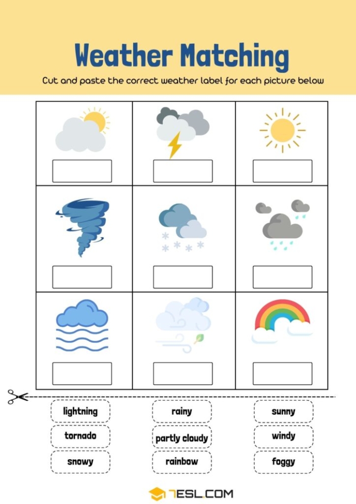 Engaging worksheet for young meteorologists to practice comparing different weather types Weather Comparisons worksheet designed for Pre-K students to enhance handwriting skills