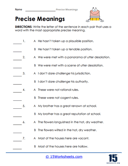 Express Ideas Precisely and Concisely worksheet for seventh grade students, image 12 Seventh grade worksheet focusing on expressing ideas precisely and concisely by editing sentences
