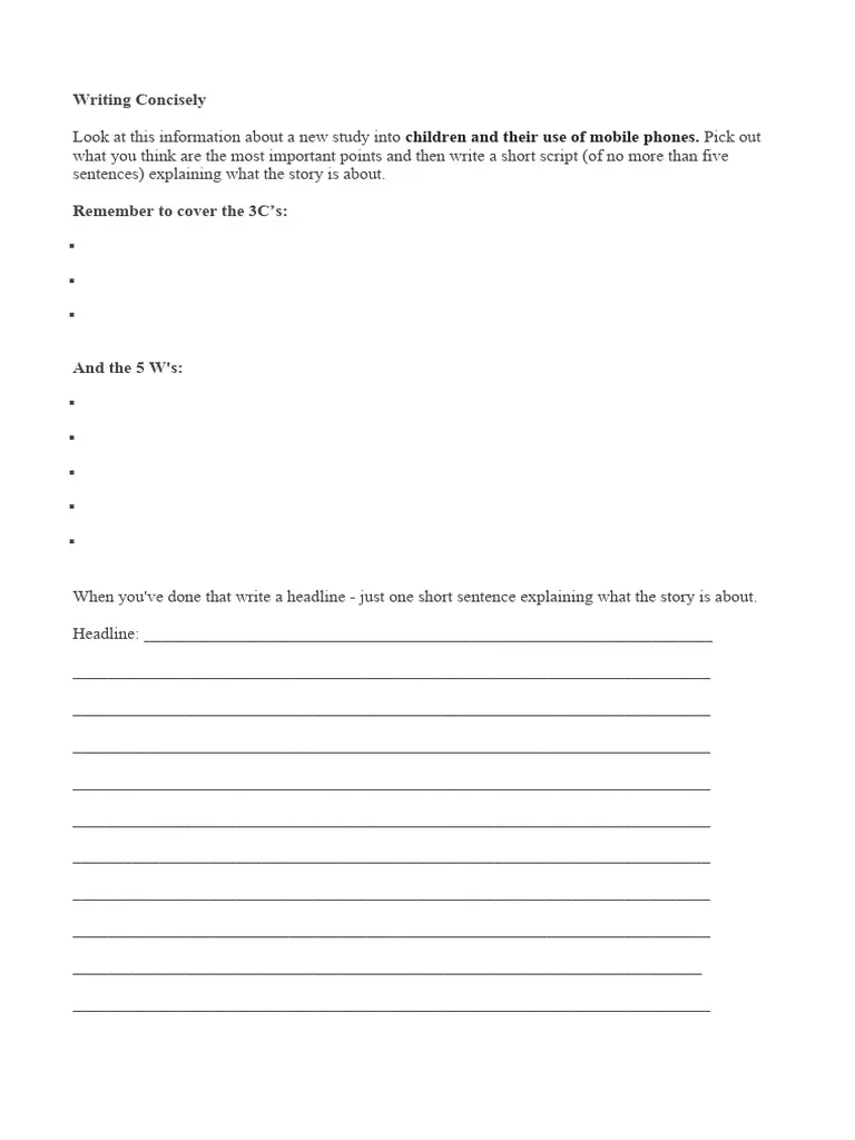 Express Ideas Precisely and Concisely worksheet for seventh graders focusing on sentence clarity and brevity Seventh grade student worksheet on expressing ideas precisely and concisely by revising sentences