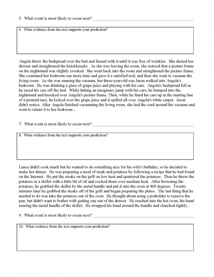 Third grade students practicing making predictions and citing text evidence on a worksheet