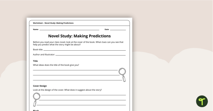Third grade worksheet focused on making predictions using text evidence and sentence frames