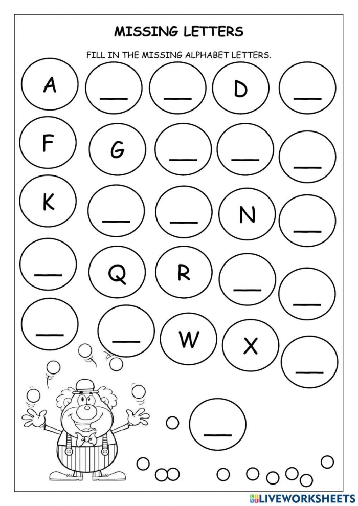 Preschool ABC fill-in-the-letters worksheet focusing on letter recognition and writing skills Pre-K handwriting worksheet with missing letters A, B, and C for preschool practice