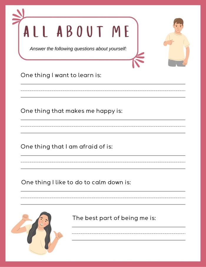 Engaging writing activity for young learners with the All About Me, and You! worksheet, image 6 Pre-K student completing the All About Me, and You! worksheet to compare similarities and differences