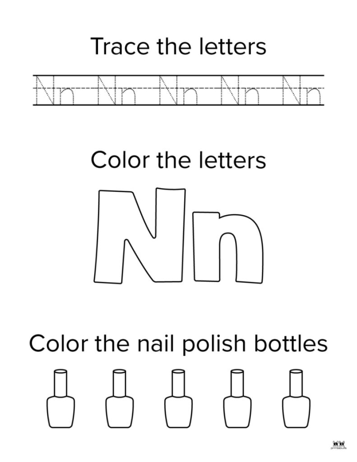Color and learn with the N Is For worksheet for preschool readers Pre-K child coloring a letter N worksheet to learn alphabet sounds