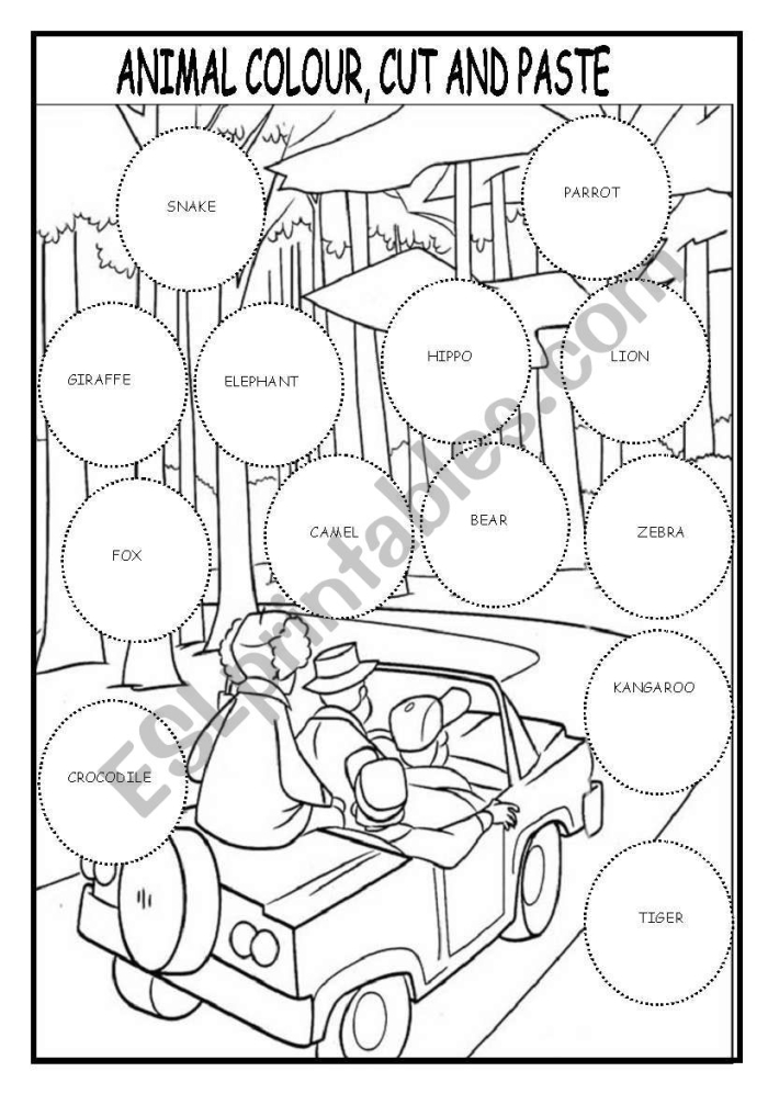 Pre-K vocabulary activity with animal sorting fun for little zookeepers number 13 Animal Cut and Paste worksheet for Pre-K featuring flying, swimming, and crawling animals