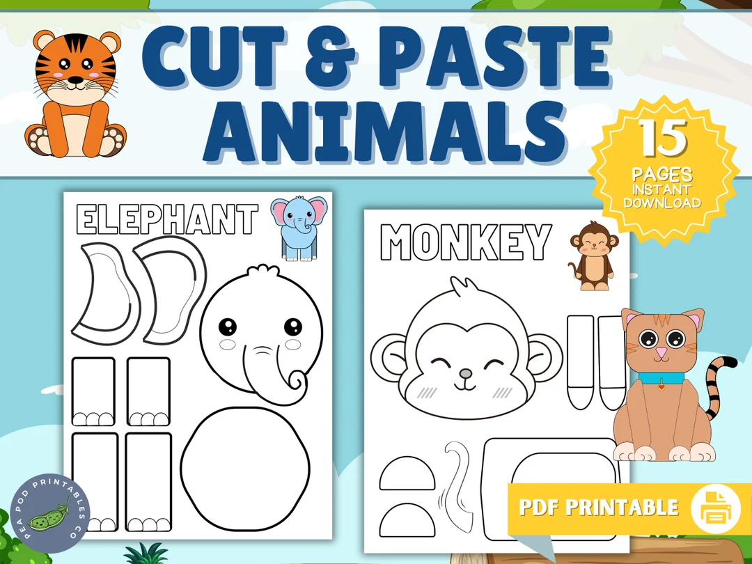 Animal Cut and Paste worksheet for young learners exploring flying, swimming, and crawling animals Pre-K children sorting animals by how they move in an engaging cut and paste activity